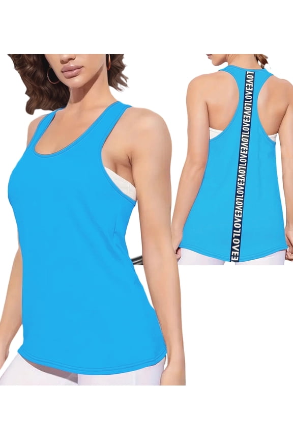 Tank Tops for Womens Workout Tops Quick Dry Sleeveless Yoga Gym Shirt with Stylish "LOVE" Strap, Lightweight Athletic Tee