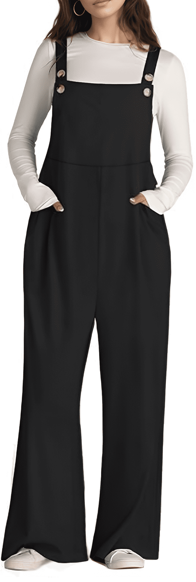 Women's Jumpsuits Overalls Adjustable Strap Loose Fit Rompers with Pockets Casual Bib Style for Effortless Chic