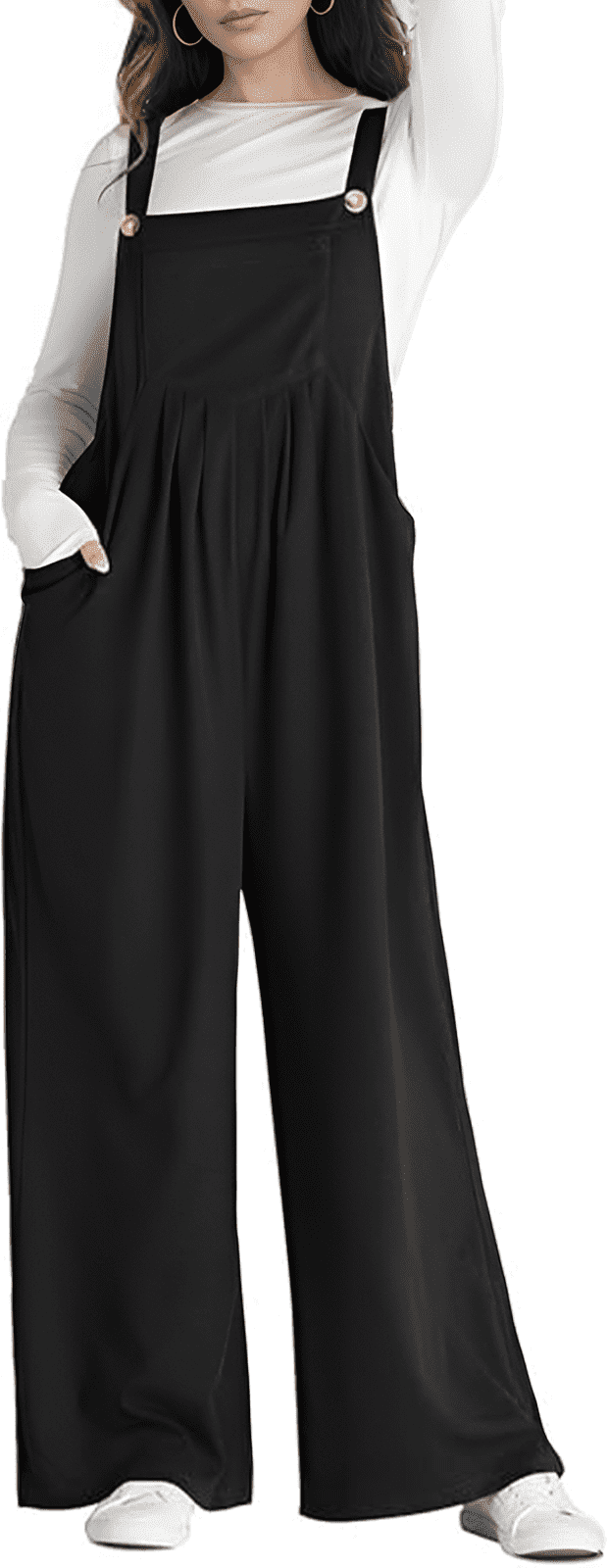 Women's Jumpsuits Rompers Casual Loose Overalls One Piece Sleeveless Wide Leg Long Pant With Pockets