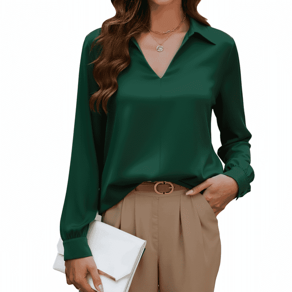 SOMER Womens Tops Long Sleeve Shirts Lapel V Neck Blouses for Women Dressy Casual Work Going Out,2025 Fall