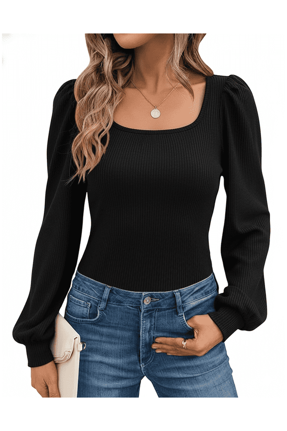 Womens Tops Long Sleeve Shirt Sexy Square Neck Puff Sleeves Blouse for Going Out,2025 Fall Trendy