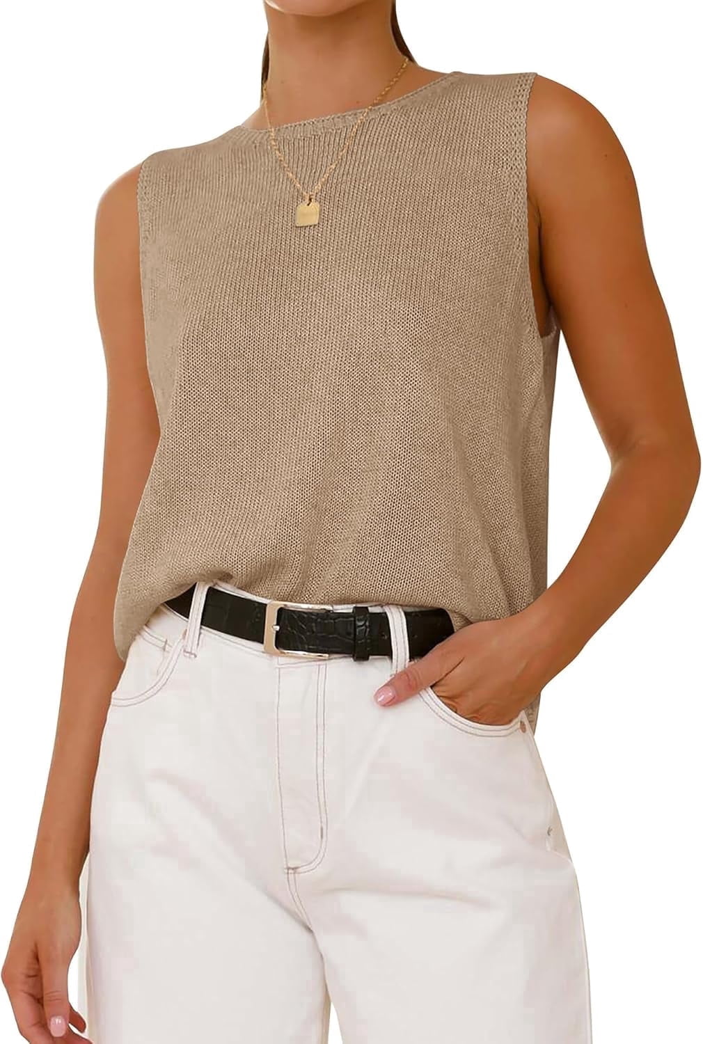 SOMER Women's Sleeveless Sweater Vest Ribbed Knit Lightweight Pullover ...