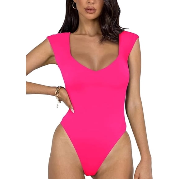 SOMER Jumpsuits for Women, Sleeveless V-Neck Slim-Fit Women's Jumpsuits, Rose Red Tummy Control Romper for Date Night Casual Wear