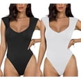 thumbnail image 1 of SOMER Women Bodysuit 2 Piece Slim-Fit V-Neck Sleeveless Sexy Casual Jumpsuits Black+White, 1 of 7