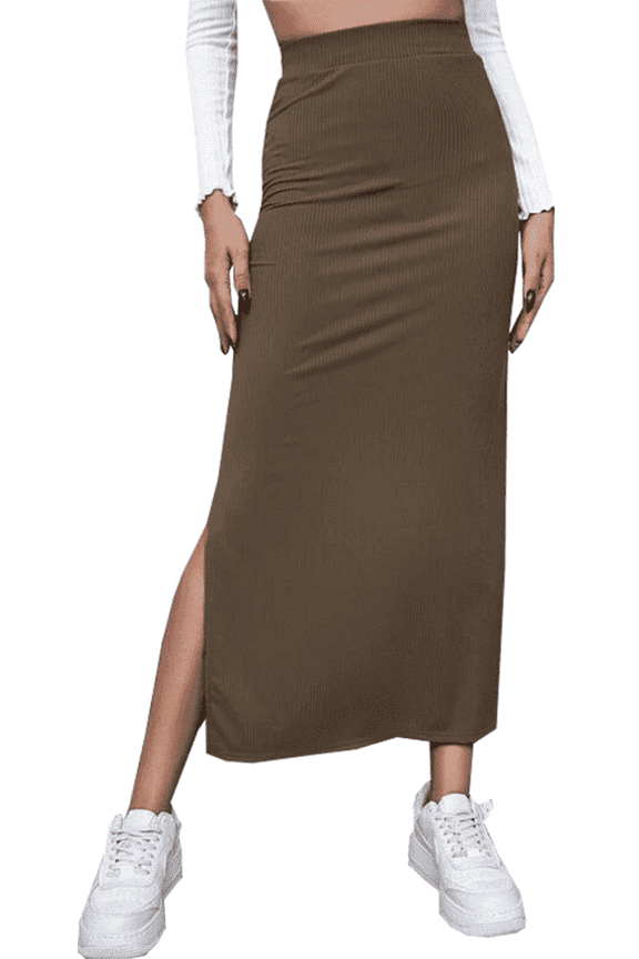 Skirts For Women Split Ribbed Knit Bodycon Skirt Waisted Side Slit Pencil Long Maxi Skirts