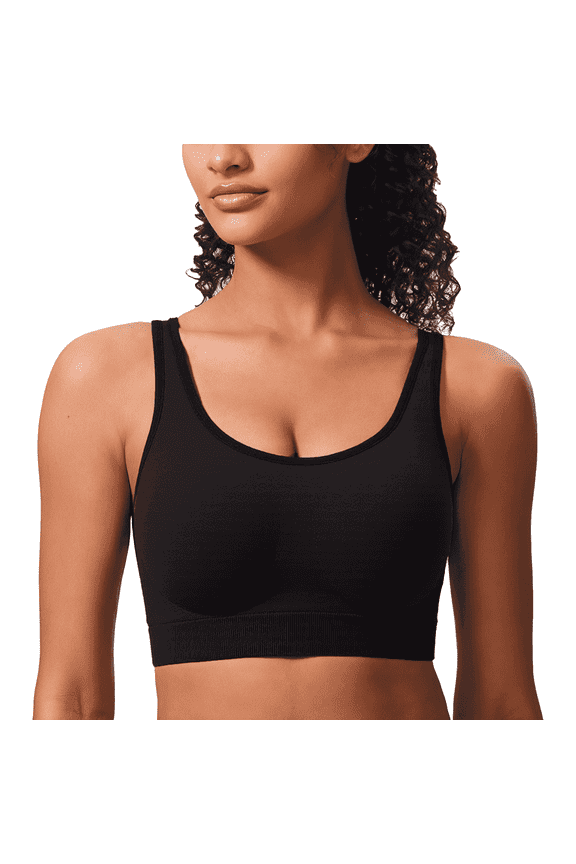 Women’s Sports Bra Strappy Back Padded Seamless Workout Bra High Impact Support Stretchy Yoga Tank Top for Gym Running Fitness