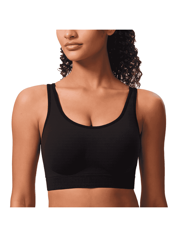 Women’s Sports Bra Strappy Back Padded Seamless Workout Bra High Impact Support Stretchy Yoga Tank Top for Gym Running Fitness