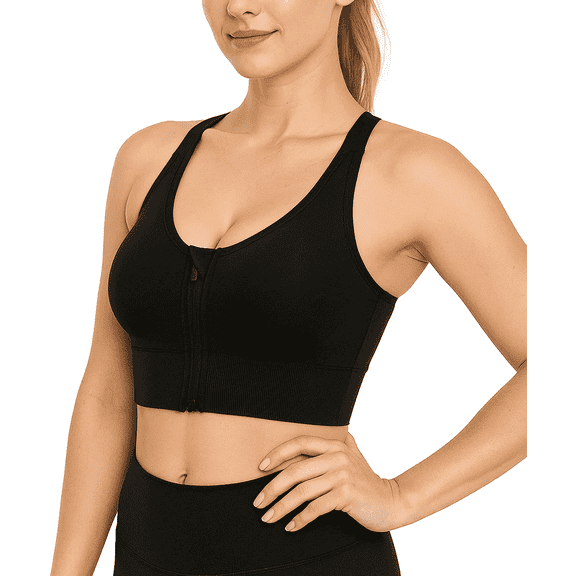 SOMER Women's Sports Bras Zip Front High Support Wireless Padded Strappy Athletic Yoga Workout Bra