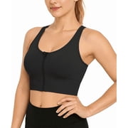 SOMER Sports Bras Front Zip High Support Wireless Padded Strappy Athletic Yoga Workout Bra for Petite Women & Big Girl Black