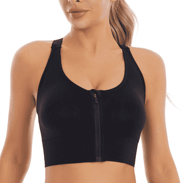 SOMER Women's Sports Bras Zip Front High Support Wireless Padded Strappy Athletic Yoga Workout Bra