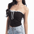 thumbnail image 1 of SOMER Strapless Tops for Women, Tube Top Ruffle Trim Bow Tie Bandeau Sleeveless Slim Fit Crop Top for Casual Party Clubwear Valentine's Day, 1 of 7