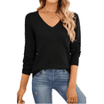 thumbnail image 1 of SOMER Women's Sweater Long Sleeve Pullover V-Neck Sweater Soft Lightweight Knit Tops 2025 Black, 1 of 6