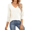thumbnail image 1 of SOMER Women's Sweater Long Sleeve Pullover V-Neck Sweater Soft Lightweight Knit Tops 2025 White, 1 of 6