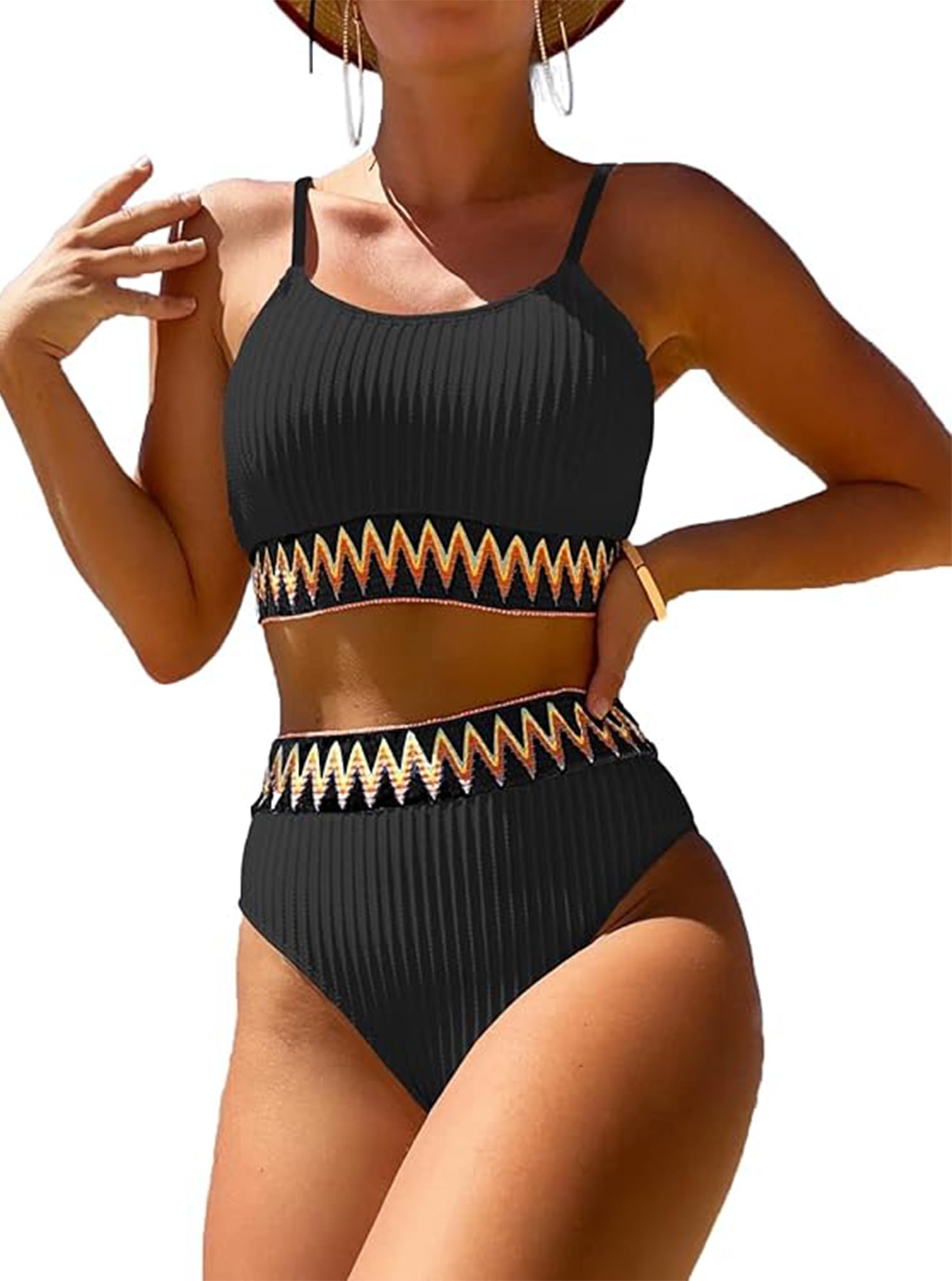 SOMER Women's Swimsuit 2 Piece Bikini Set Bathing Suits Split Sexy Pleated Bikini Tummy Control Swimwear