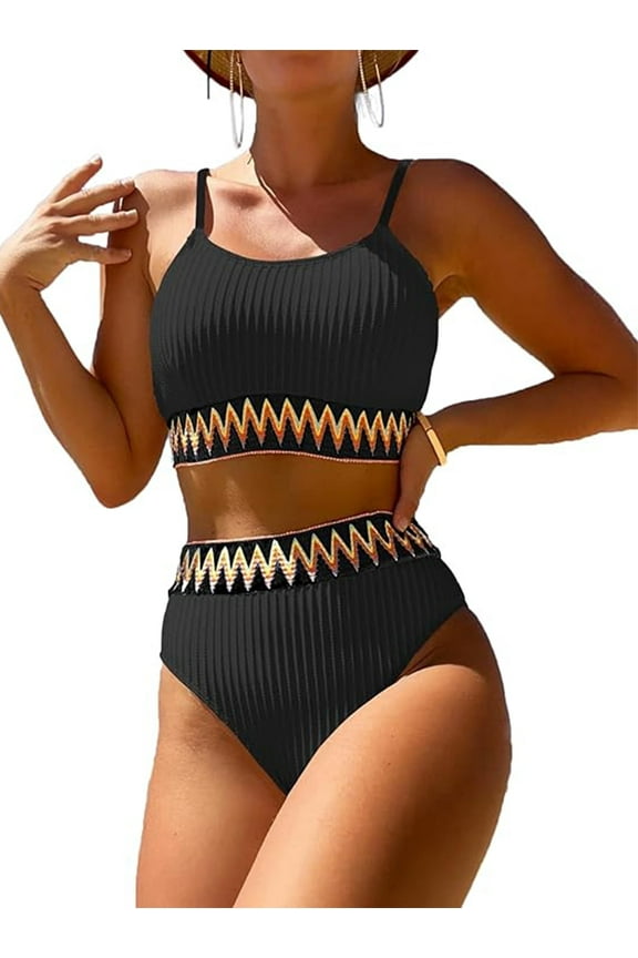 Women's Swimsuit 2 Piece Bikini Set Bathing Suits Split Sexy Pleated Bikini Tummy Control Swimwear