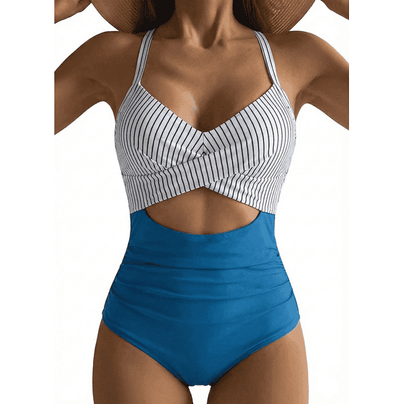 SOMER Women's Swimsuits One Piece Bathing Suit for Women Tummy Control Cutout High Waisted Bathing Suit Wrap Tie Back 1 Piece Swimsuit