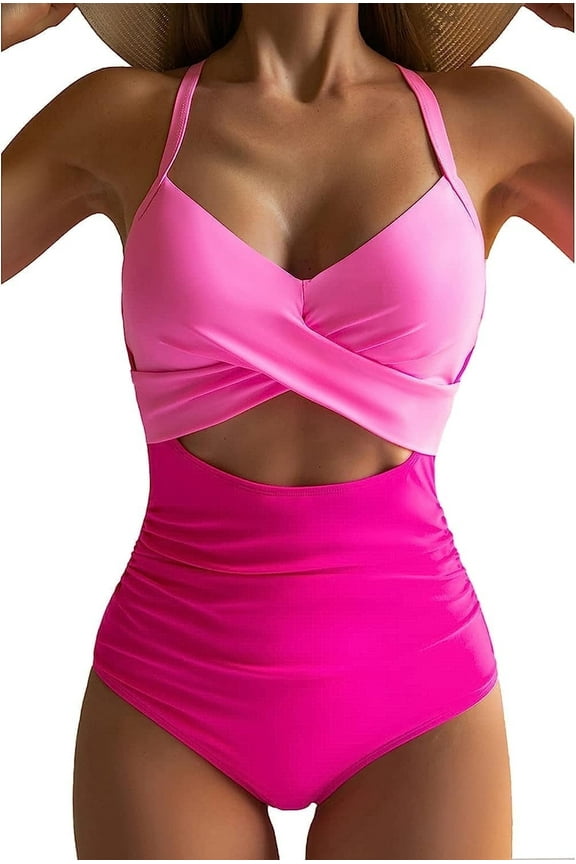 Women's Swimsuits One Piece Bathing Suit for Women Tummy Control Cutout High Waisted Bathing Suit Wrap Tie Back 1 Piece Swimsuit