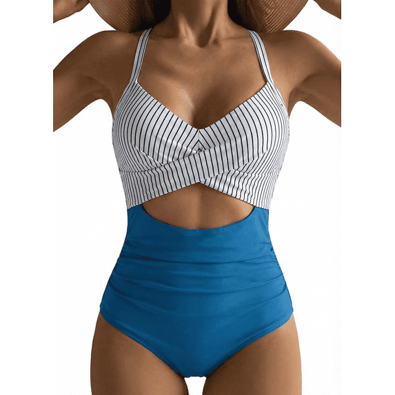 SOMER Women's Swimsuits One Piece Bathing Suit for Women Tummy Control Cutout High Waisted Bathing Suit Wrap Tie Back 1 Piece Swimsuit