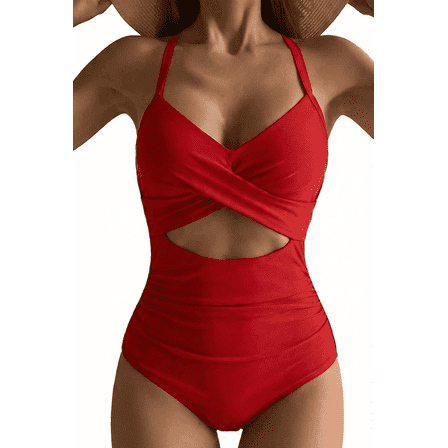 SOMER Women's Swimsuits One Piece Bathing Suit for Women Tummy Control Cutout High Waisted Bathing Suit Wrap Tie Back 1 Piece Swimsuit