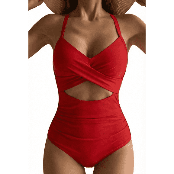 SOMER Women's Swimsuits One Piece Bathing Suit for Women Tummy Control Cutout High Waisted Bathing Suit Wrap Tie Back 1 Piece Swimsuit