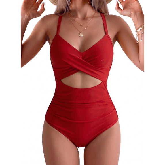 SOMER Women's Swimsuits One Piece Bathing Suit for Women Tummy Control Cutout High Waisted Bathing Suit Wrap Tie Back 1 Piece Swimsuit