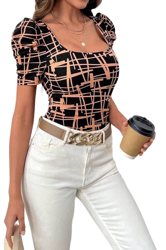 Women's Top Short Sleeve Graphic T Shirt for Women Summer Printed Square Neck Casual Tees