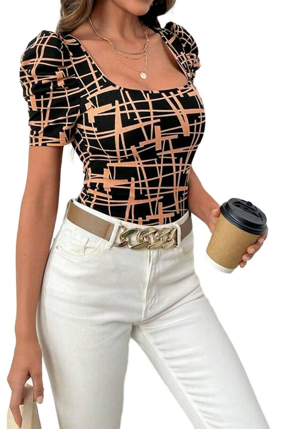 Women's Top Short Sleeve Graphic T Shirt for Women Summer Printed Square Neck Casual Tees