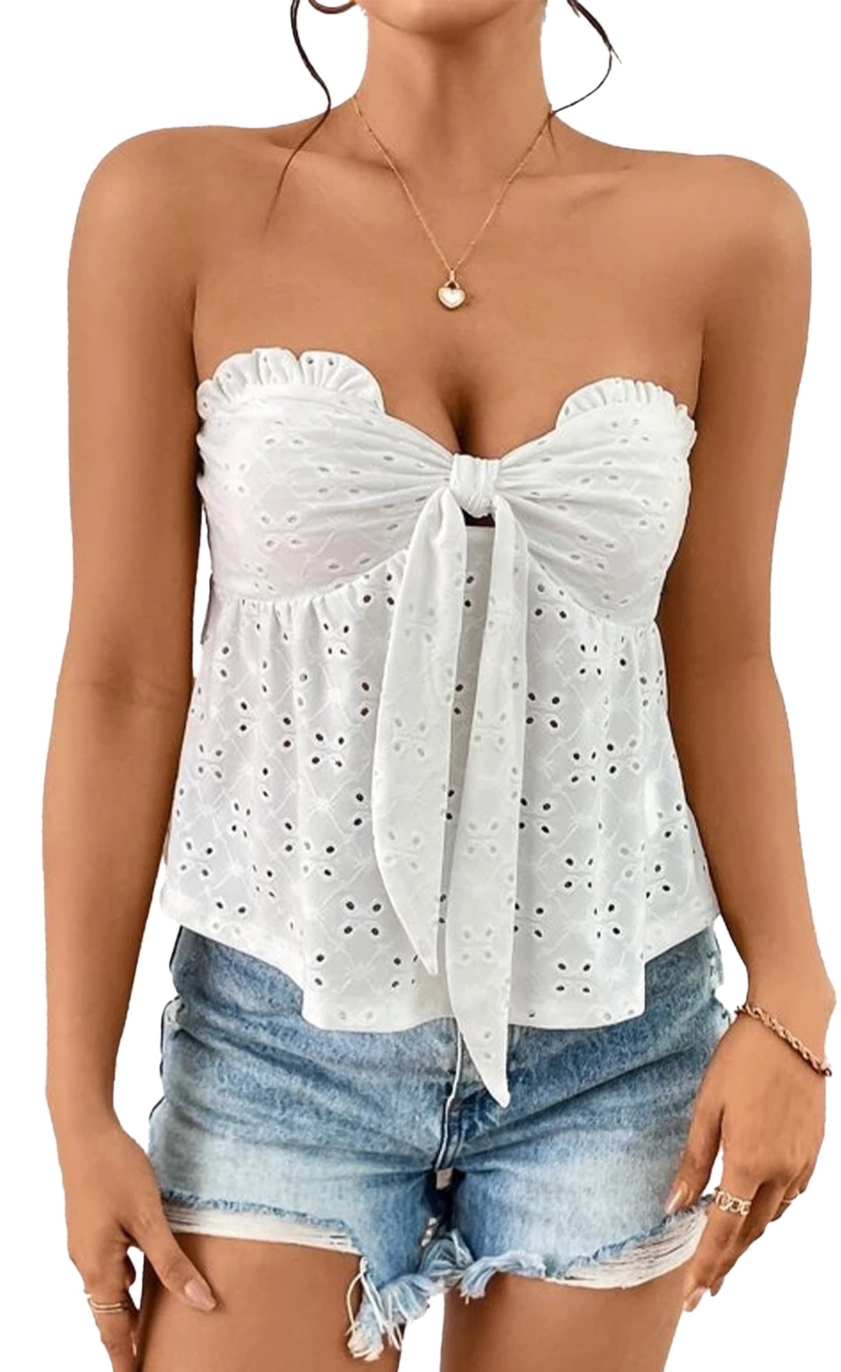 ruffle trim pleated tube top
