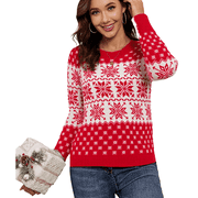 SOMER Women’s Ugly Christmas Sweater Snowflake Knit Pullover Long Sleeve Holiday Party Winter Warm Casual Top 2025 Red