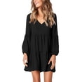 thumbnail image 1 of SOMER Dresses for Women V Neck Mini Long Sleeve Black Fashion Casual Loose Flowing Straight Cute Short Dress with Pocket Fall 2025, 1 of 6