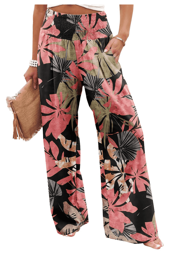 Women’s Wide Leg Palazzo Pants High Waisted Elastic Waist Casual Lounge Pants Trousers with Pockets M
