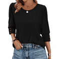 thumbnail image 1 of SOMER Women’s Tops 3/4 Sleeve Dressy Blouse Crew Neck Business Casual Loose Fit Summer Shirts for Ladies Black, 1 of 6