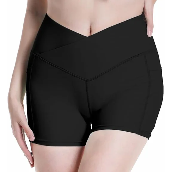 SOMER Gym Shorts Women Biker Shorts Athletic High Waisted Crossover with Pockets Workout Black Short No Front Seam Comfy 2025