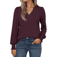 thumbnail image 1 of SOMER Womens Tops Fall Long Sleeve Shirts Business Casual V Neck Loose T-Shirts Dressy Work Tops with Smocked Cuffs, 1 of 6