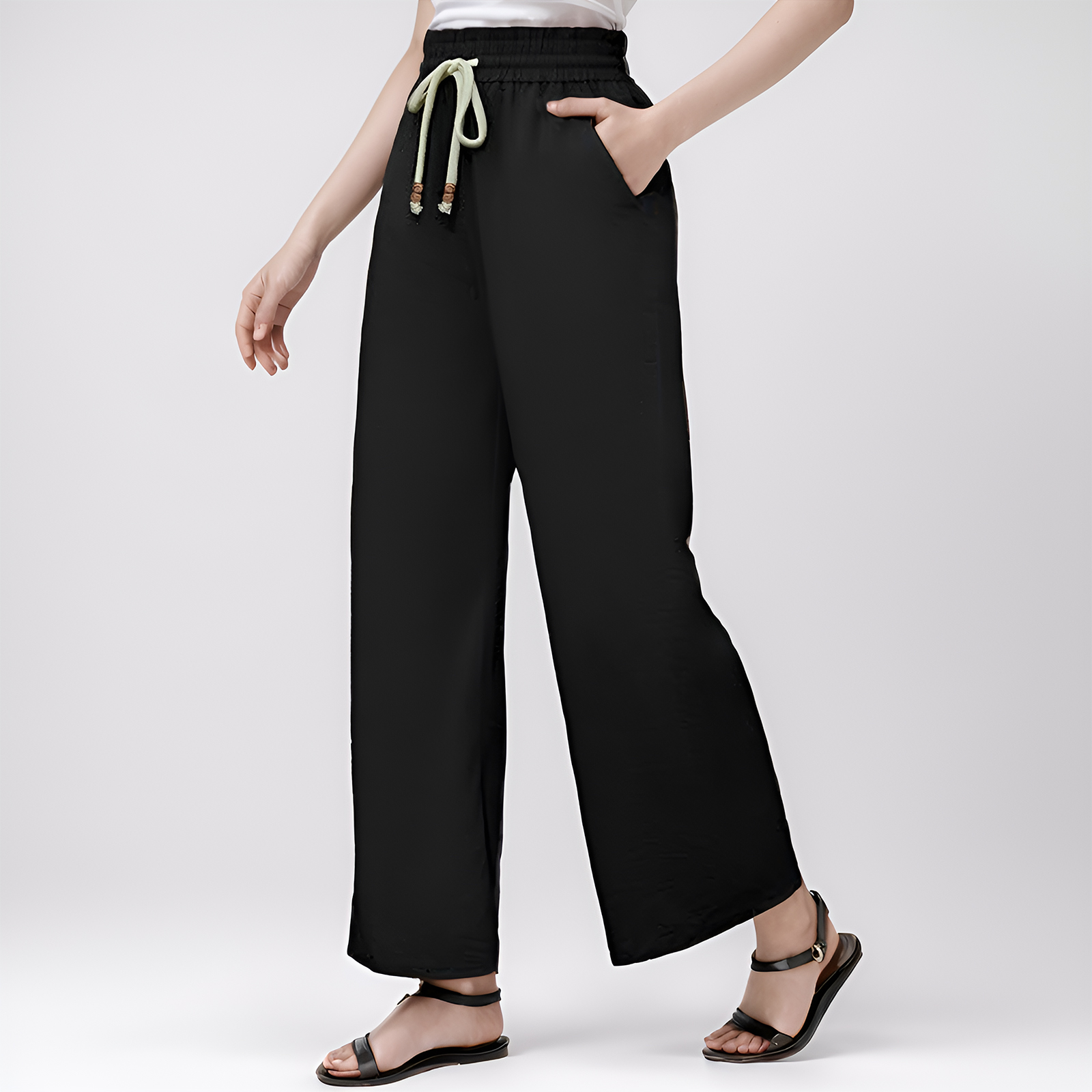 Lolmot Retro Cotton Linen Striped Wide-Legged Pants Women Thin Drape ...