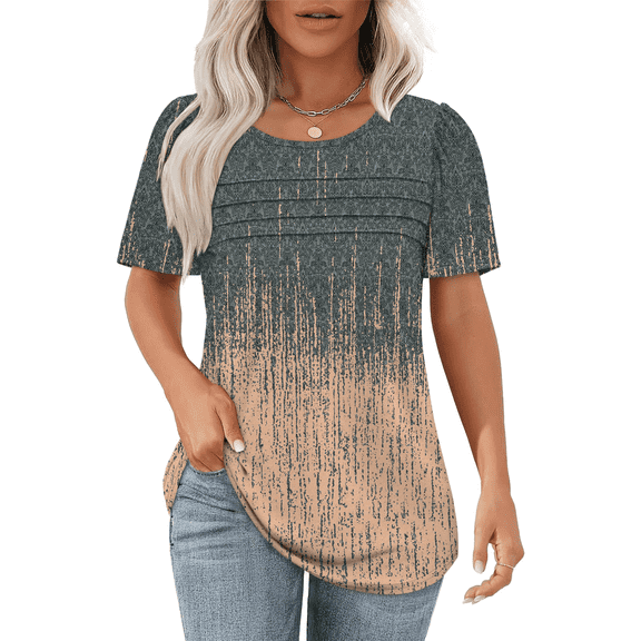SOMER Womens Dressy Casual Blouses Short Sleeve Tops Pleated Front Crew Neck T Shirts for Going Out Work,2026 Summer Trendy