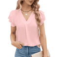 thumbnail image 1 of SOMER Womens Dressy Shirts Ruffle Short Sleeve V Neck Work Blouse Business Casual Summer Cute Tops 2026 Pink XL, 1 of 7