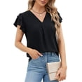 thumbnail image 1 of SOMER Womens Dressy Shirts Ruffle Short Sleeve V Neck Work Blouse Business Casual Summer Cute Tops 2026 Black 2XL, 1 of 12