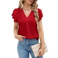 thumbnail image 1 of SOMER Womens Dressy Shirts Ruffle Short Sleeve V Neck Work Blouse Business Casual Summer Cute Tops 2026 Red XL, 1 of 11
