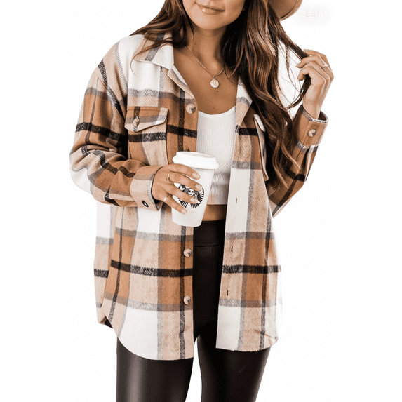SOMER Flannel Shirts for Women Long Sleeve Plaid Shacket Button Down Shirt Jacket with Pockets Casual Fall Winter 2025 Blouse