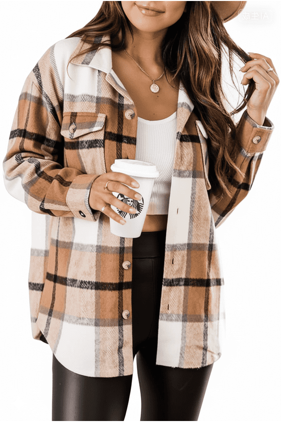 Flannel Shirts for Women Long Sleeve Plaid Shacket Button Down Shirt Jacket with Pockets Casual Fall Winter 2025 Blouse