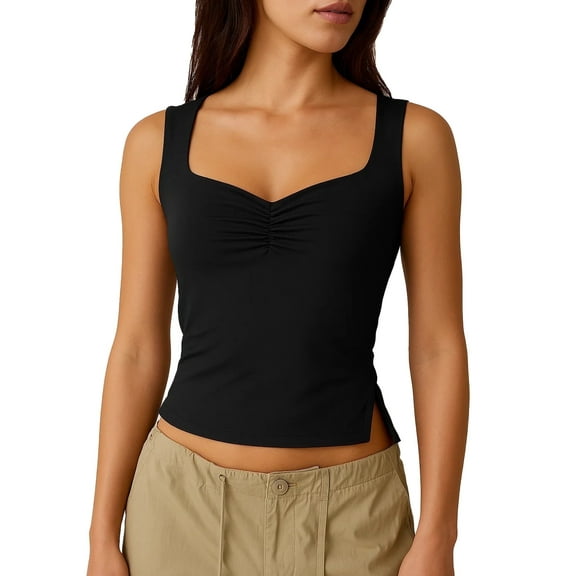SOMER 2025 Tank Tops for Women Black Sweetheart Neck Sleeveless Summer Tops Casual Slit Hem Shirts