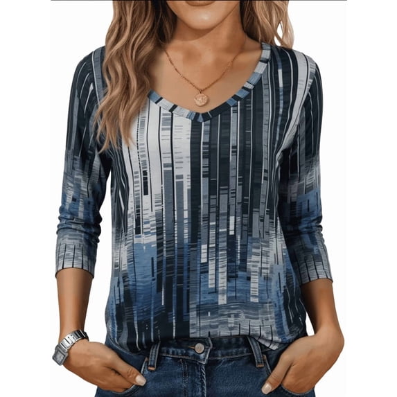 SOMER Womens Tops 3/4 Sleeve V Neck Blouses Casual Shirts Loose Fit Tunic Tops for Going Out
