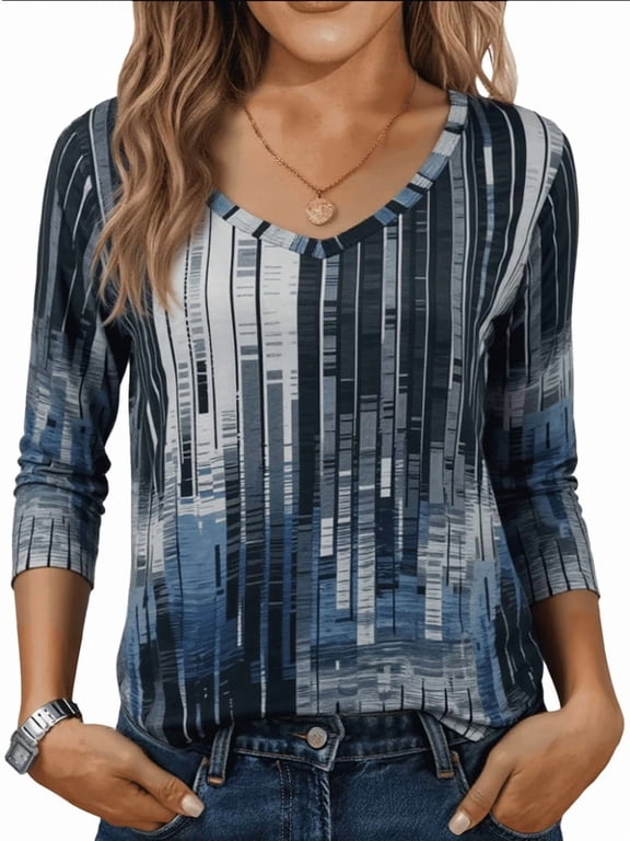 Womens Tops 3/4 Sleeve V Neck Blouses Casual Shirts Loose Fit Tunic Tops for Going Out,Fall