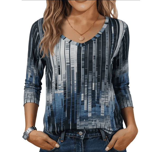 SOMER Womens Tops 3/4 Sleeve V Neck Blouses Casual Shirts Loose Fit Tunic Tops for Going Out