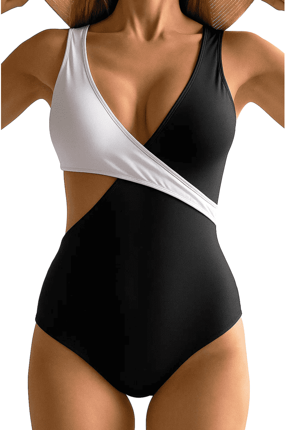 Womens One Piece Swimsuits Bathing Suits Tummy Control Swimsuits Sexy High Cut Color Block Monokini