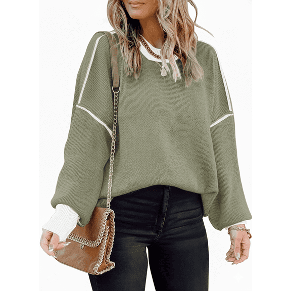 SOMER Oversized Sweater for Women Long Sleeve Batwing Colorblock Striped Casual Loose Pullover Fall 2025