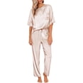thumbnail image 1 of SOMER Women's Silk Satin Pajama Set 2 Piece Lounge Set Short Sleeve Top and Long Pajama Pant Sleepwear Soft PJs Loungewear 2025 Fall Beige, 1 of 6
