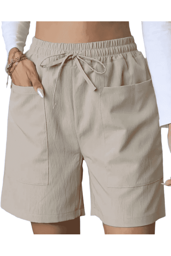 Women's Biker Casual Shorts Drawstring Waist Summer Lounge Shorts with Pockets for Running Hiking