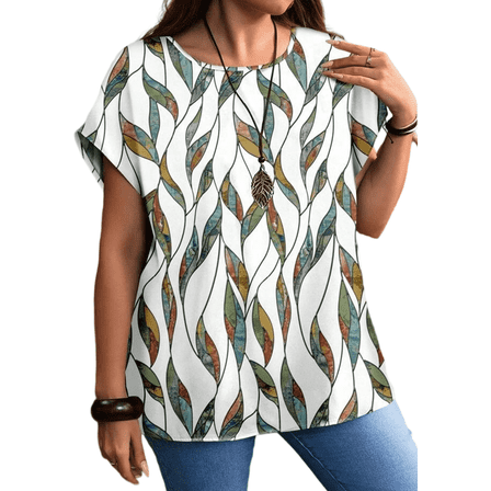 SOMER Plus Size Women Blouses Crew Neck Short Sleeve Summer Shrit Dressy Casual Tops